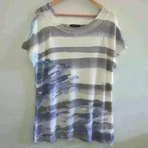 ALISON SHERI | Women's Watercolor Beach Scene Short Sleeved Knitted Top